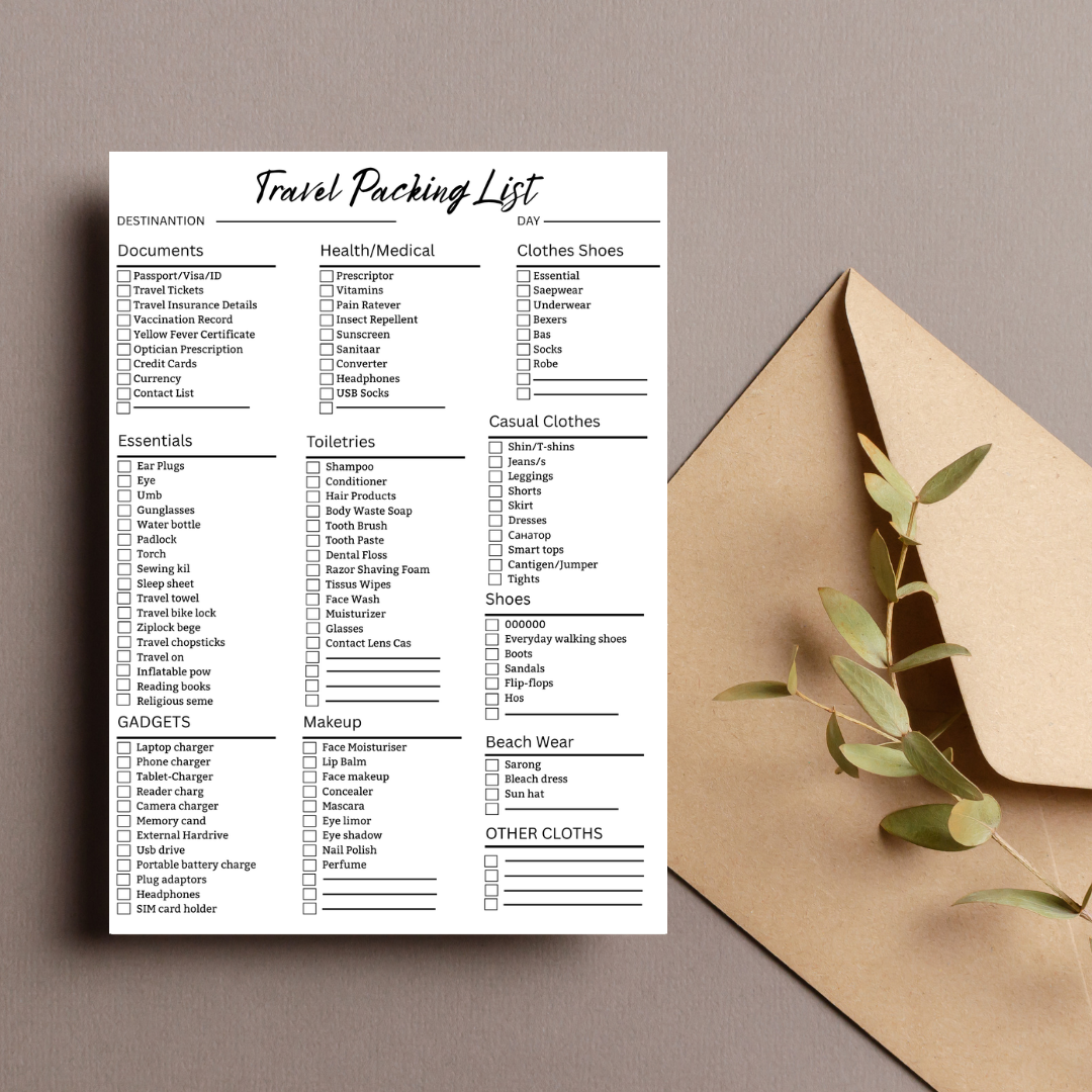 Editable Travel Packing Checklist Template Customizable Vacation Planner Digital Download Printable PDF Luggage Organizer Instant Access Travel Essentials List