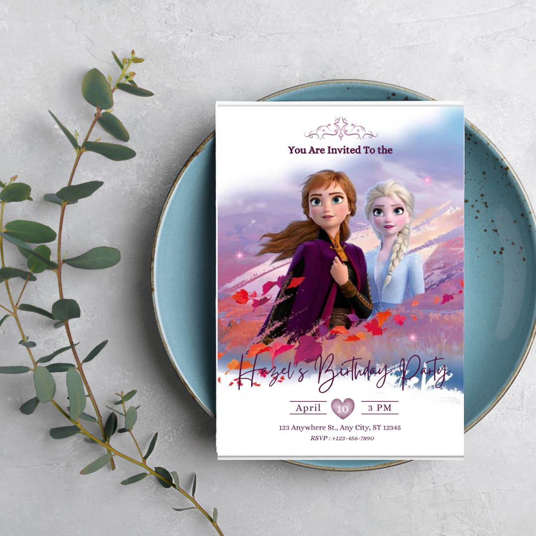 Frozen Theme Birthday Party Invitation Template – Editable and Customizable – Magical Winter Wonderland Digital Design for Kids’ Celebration, Printable Card          Ask ChatGPT