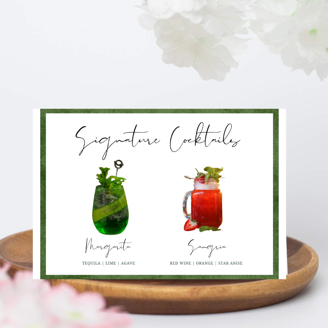 Signature Drink Wall Art Template – Editable Digital Bar Menu Print for Weddings & Parties