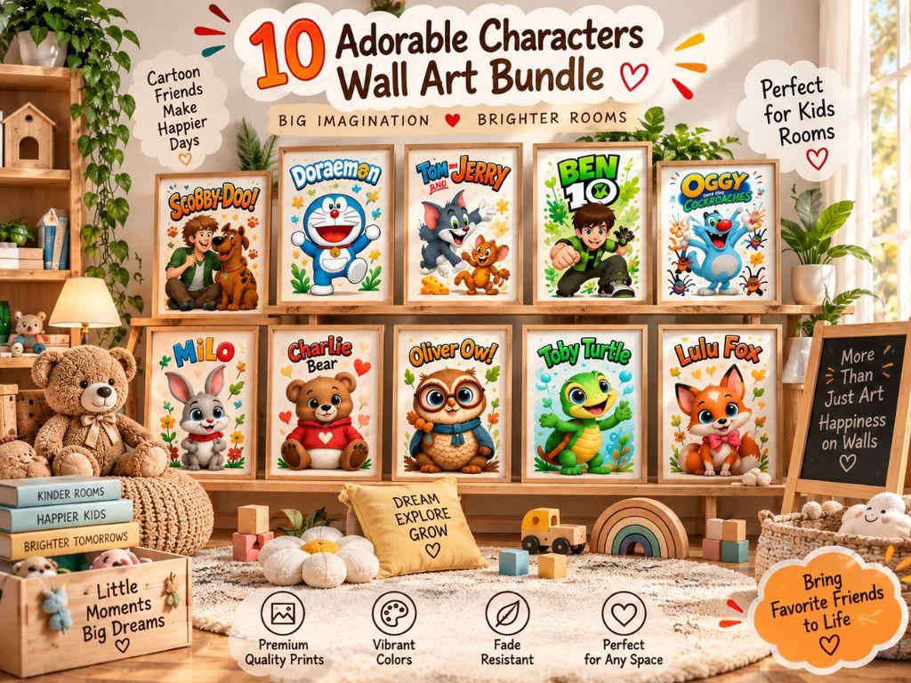 10 Adorable Cartoon Character Sticker Designs for Kids Room Decor