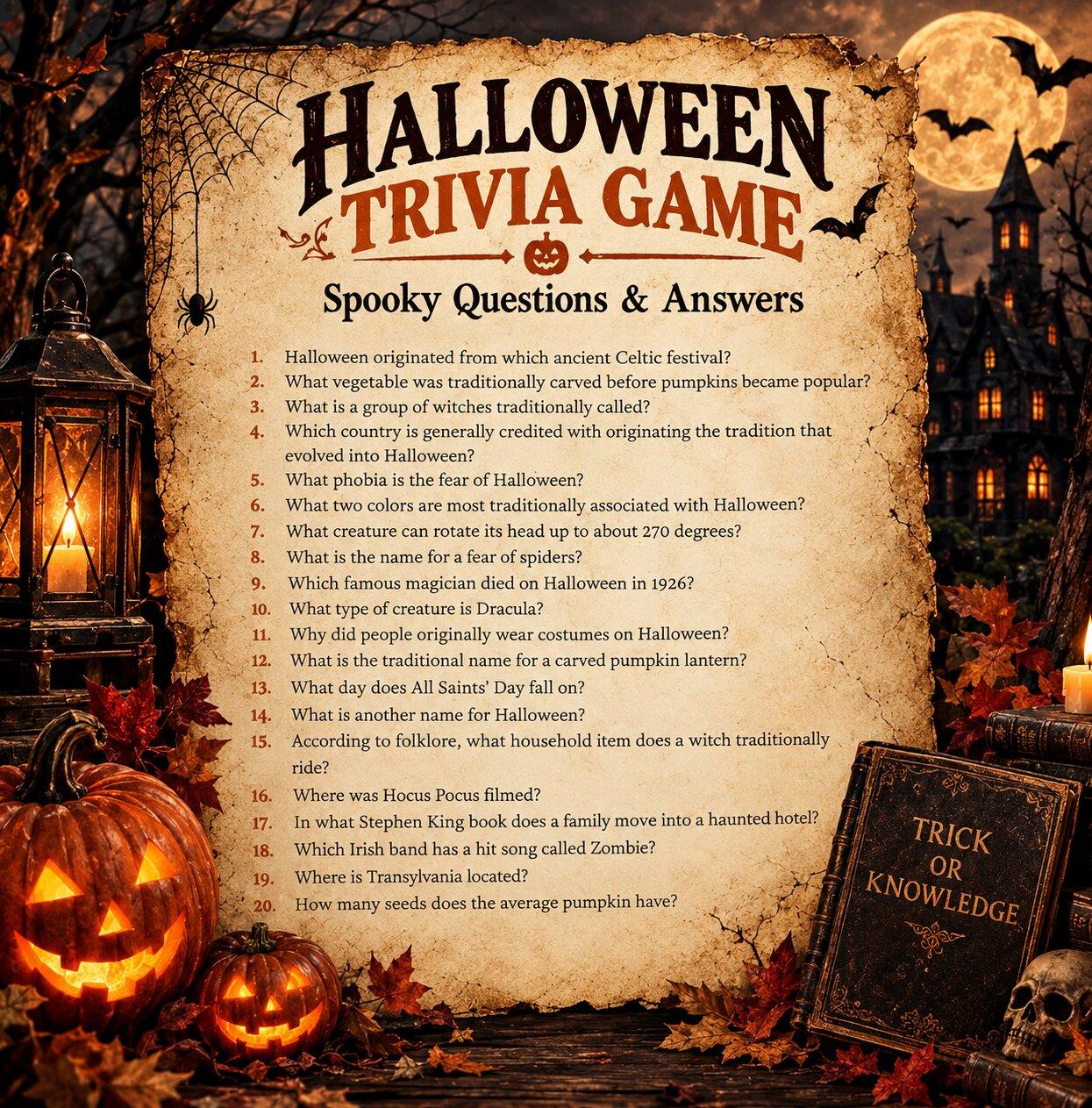 Halloween Trivia Game Stickers, Spooky Trivia Questions & Answer Cards