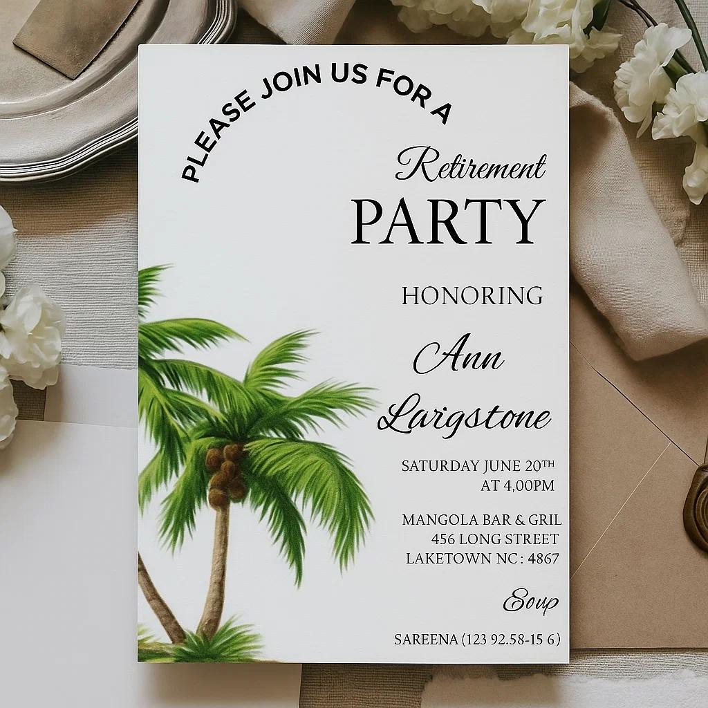 Editable Retirement Party Invitation Template – Customizable Date, Time, and Details to Honor Avn Livigstone's Milestone