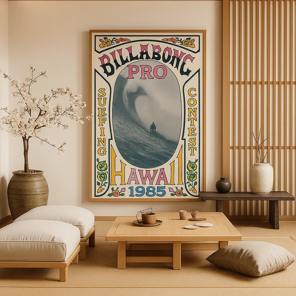 Billabong Pro Surfing Contest 1985  Non-Editable Wall Art of Classic Hawaiian Waves