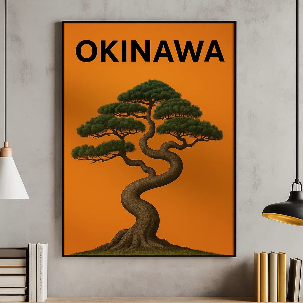 Okinawa Wall Poster – Tree wall Art Print | Japanese Nature-Inspired Digital Decor for Home, Office, or Meditation Space