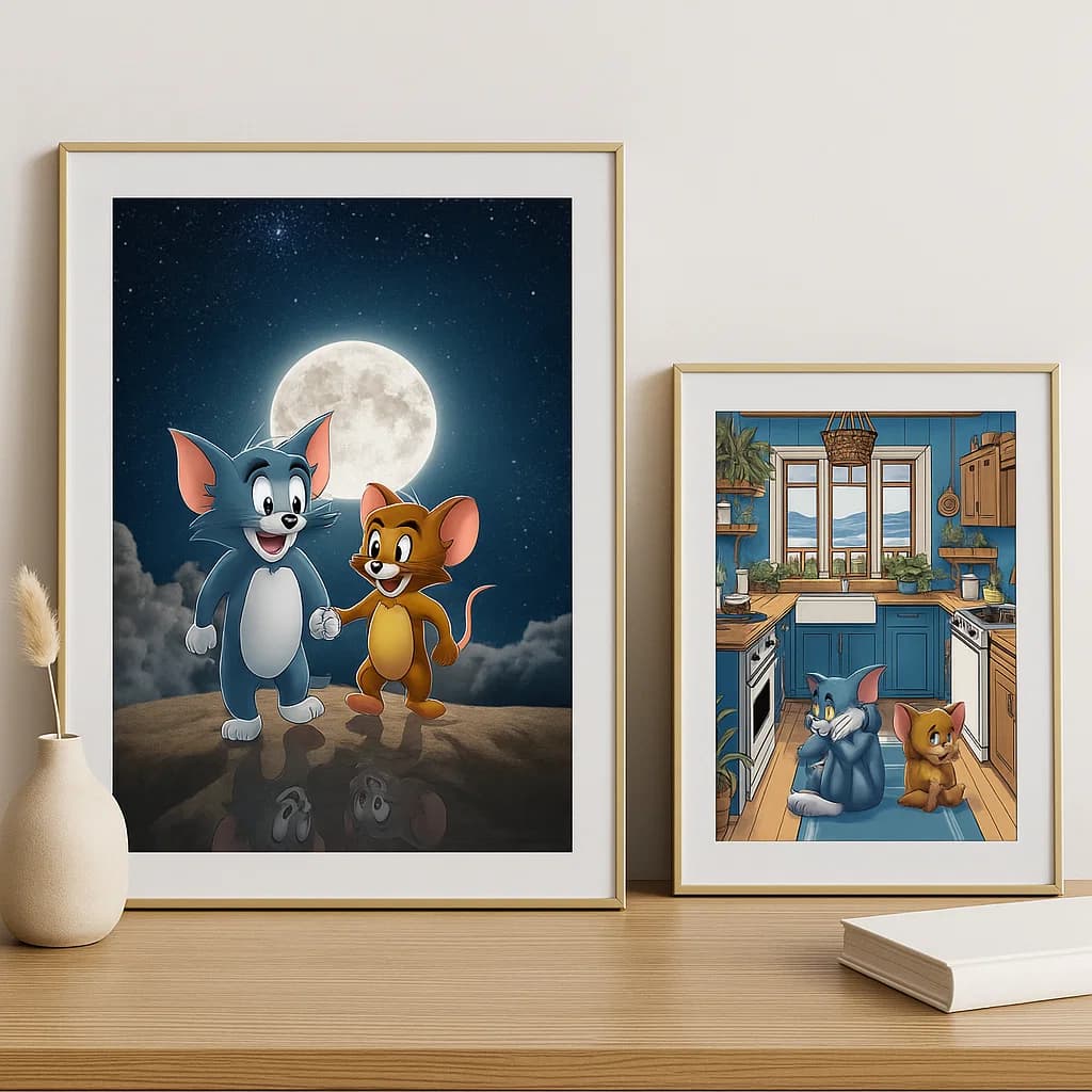Tom and Jerry Cartoon Wall Art – Fun Printable Digital Download | Editable Kids Room Decor Poster for Instant Download & Printing