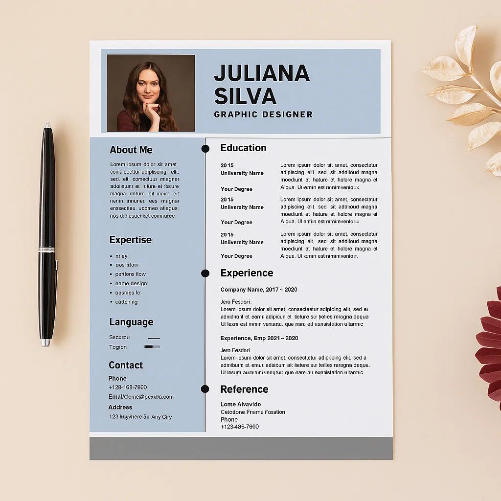 Editable Graphic Designer Resume Template with Clean, Modern Design – Fully Customizable for Personalization and Professional Job Applications