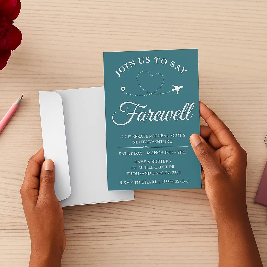 Editable Farewell Invitation Template – Celebrate Michael Scott’s Next Adventure with Customizable Details and Elegant Design Layout