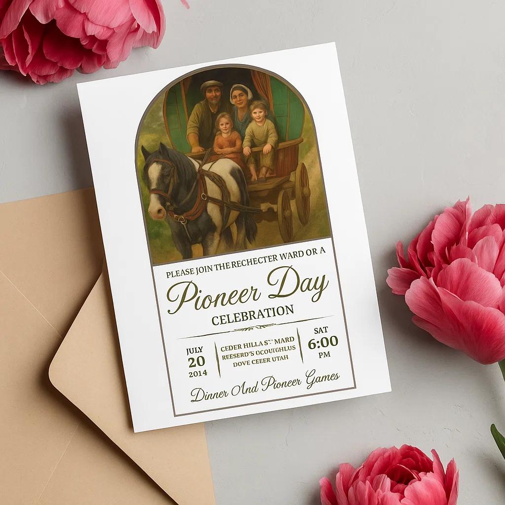 Editable Pioneer Day Celebration Invitation Template – Customizable Date, Time, and Details for Dinner & Pioneer Games Event