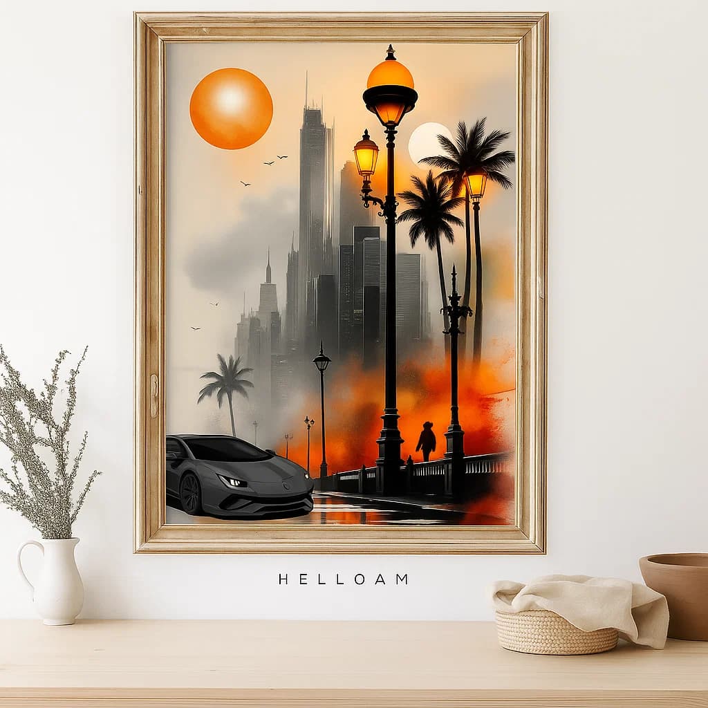 City of Speed: Non-Editable Car Wall Art with Futuristic Vibes and Urban Adventure