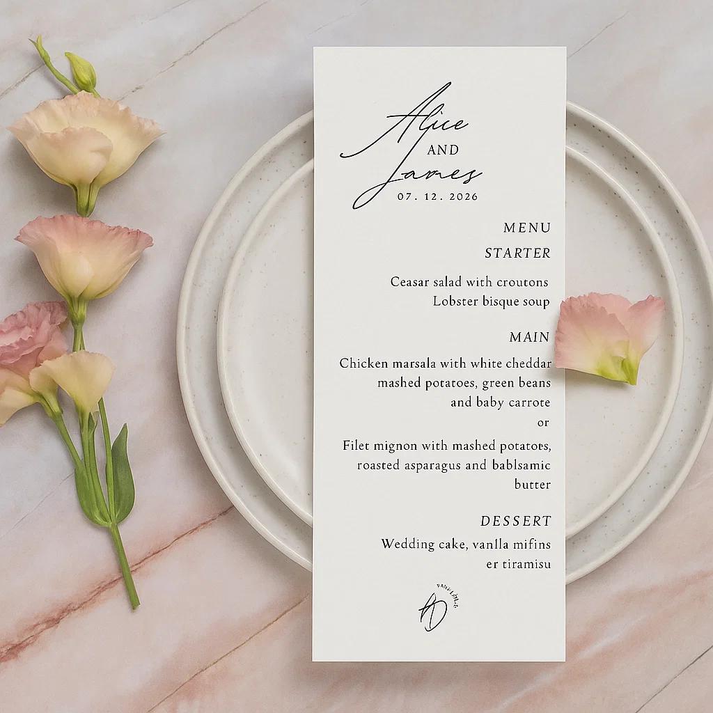 Alice & James Wedding Menu | A Feast of Love and Celebration | 07.12.2026