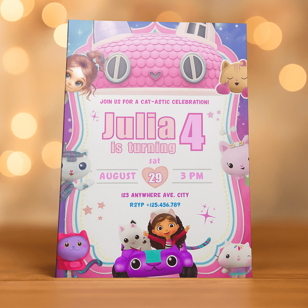 Julia is Turning 4 Birthday Invitation Template – Editable & Printable Party Invite | Digital Kids Birthday Card | Instant Download
