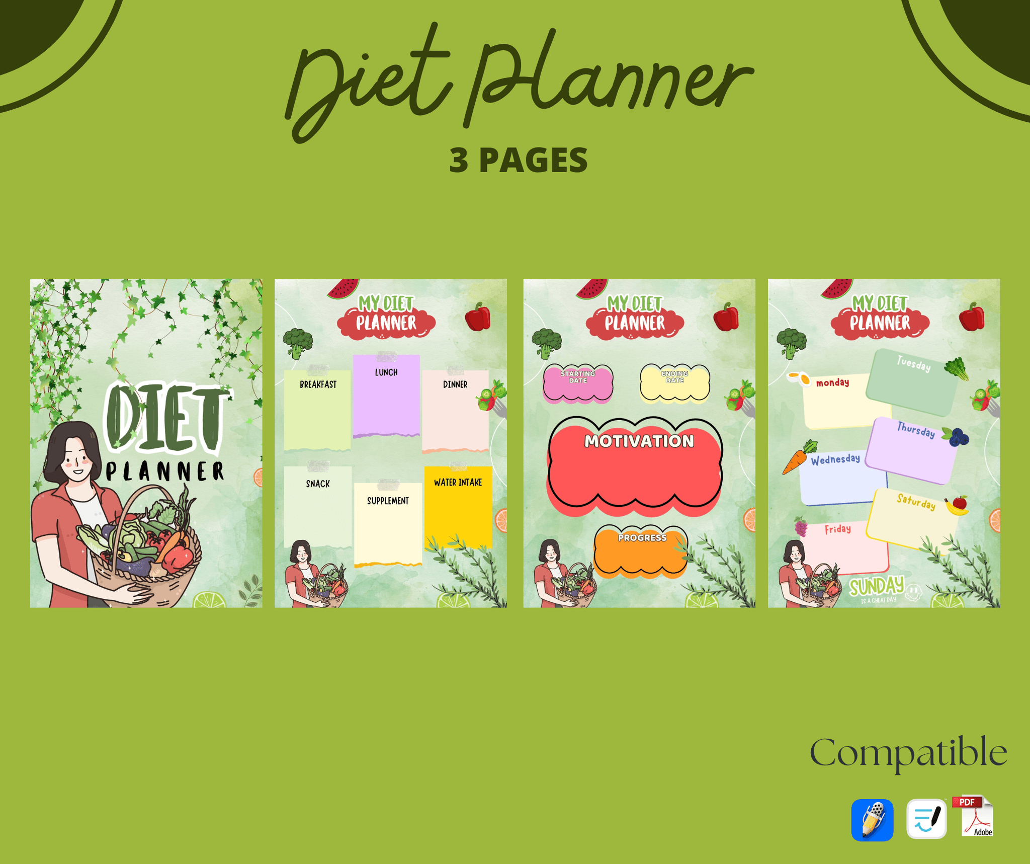 Daily Diet Planner: Organize Breakfast, Lunch, Dinner & Snacks for Healthy Eating