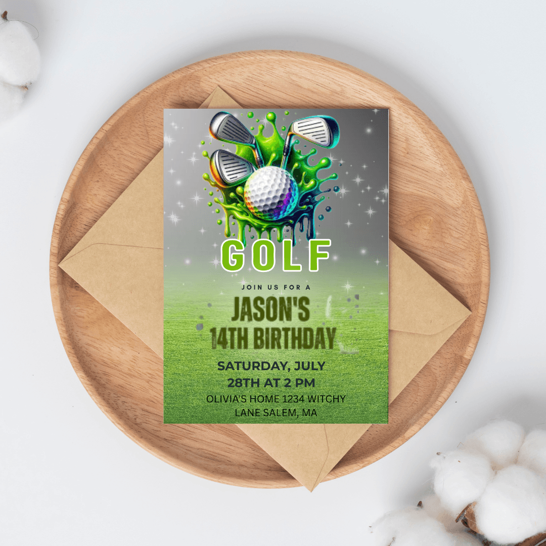 Jason’s Birthday Party Invitation Video Template – Editable Golf Theme Design for Personalized, Elegant & Fun Digital Celebration Invites