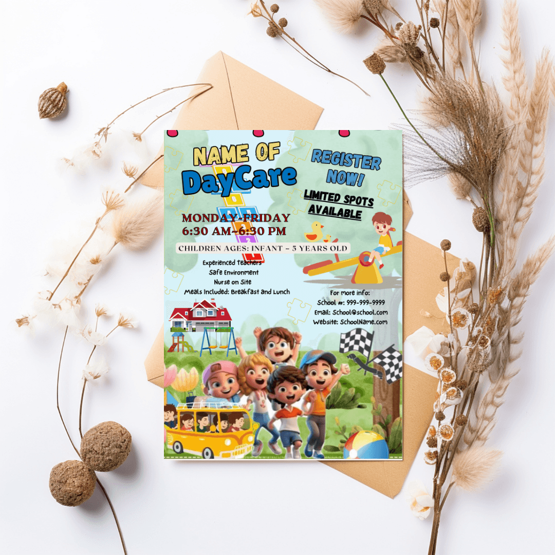 Kids Services Day Care Flyer Template – Editable & Customizable Childcare, Preschool, Babysitting, and Nursery Promotion Design