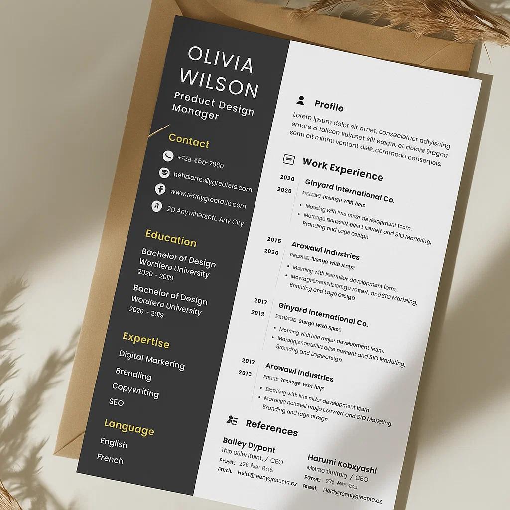 Professional Product Design Manager Resume Template: Editable and Customizable Layout for Work Experience, Education, Skills, and References