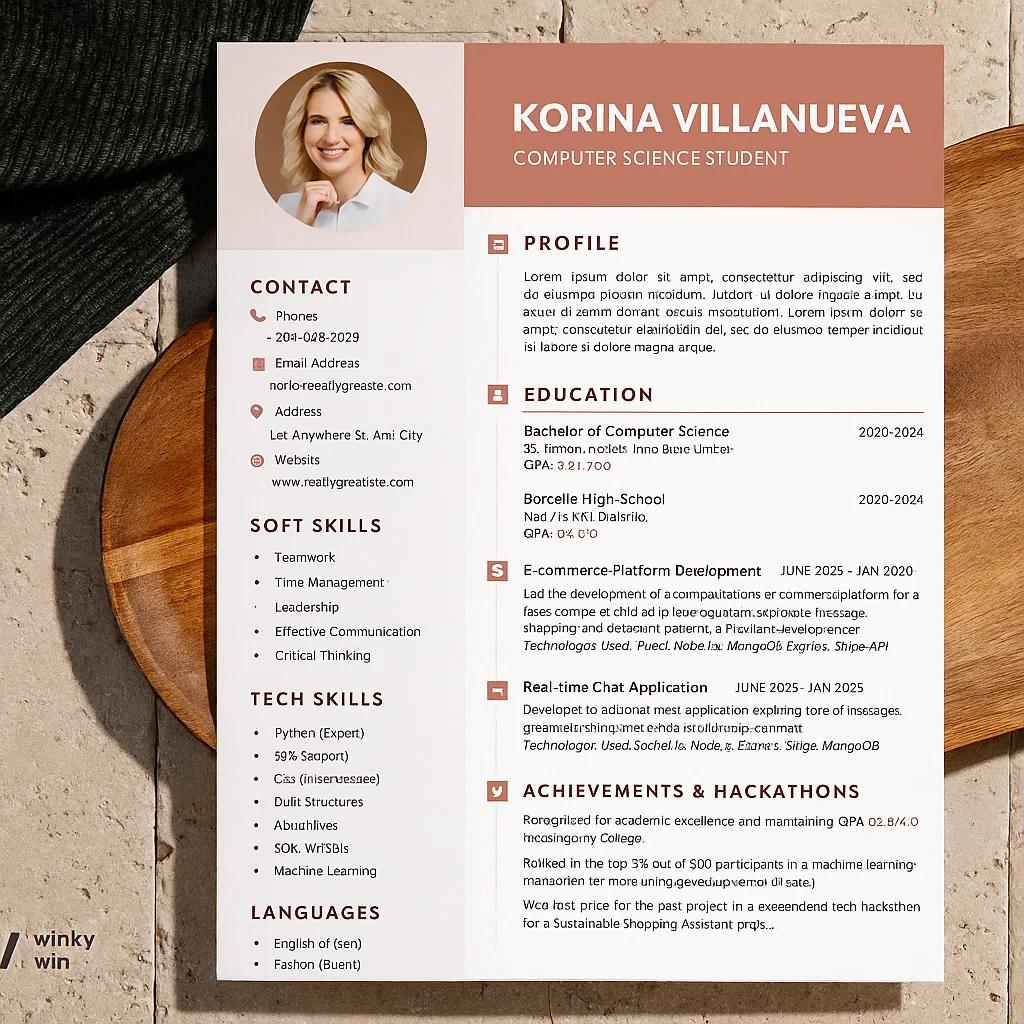 Modern, Editable Resume Template for Computer Science Students – Fully Customizable CV Design for Tech Careers and Internship Applications