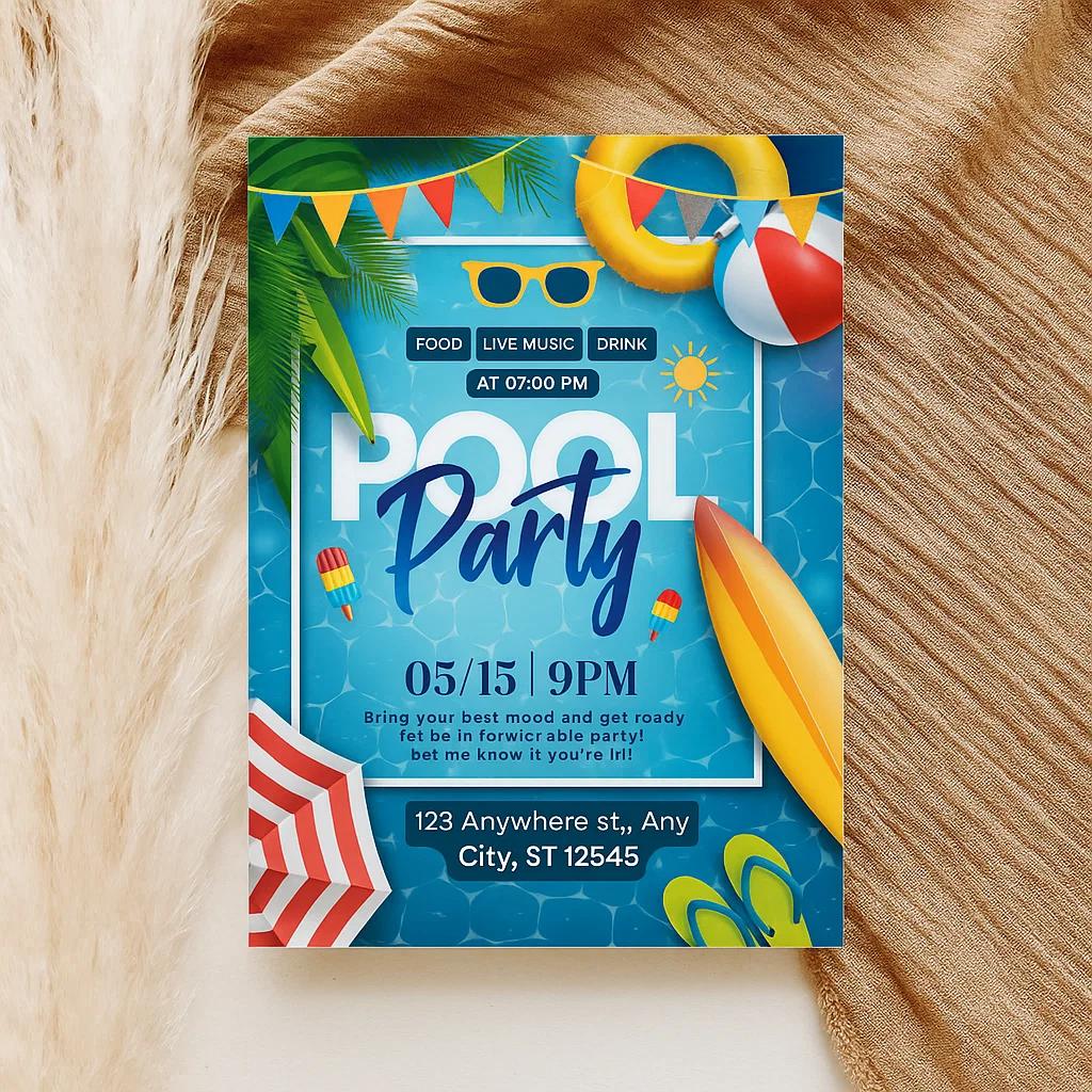 Splash-tastic Pool Party Invitation – Editable Digital & Printable Template for Summer Celebrations