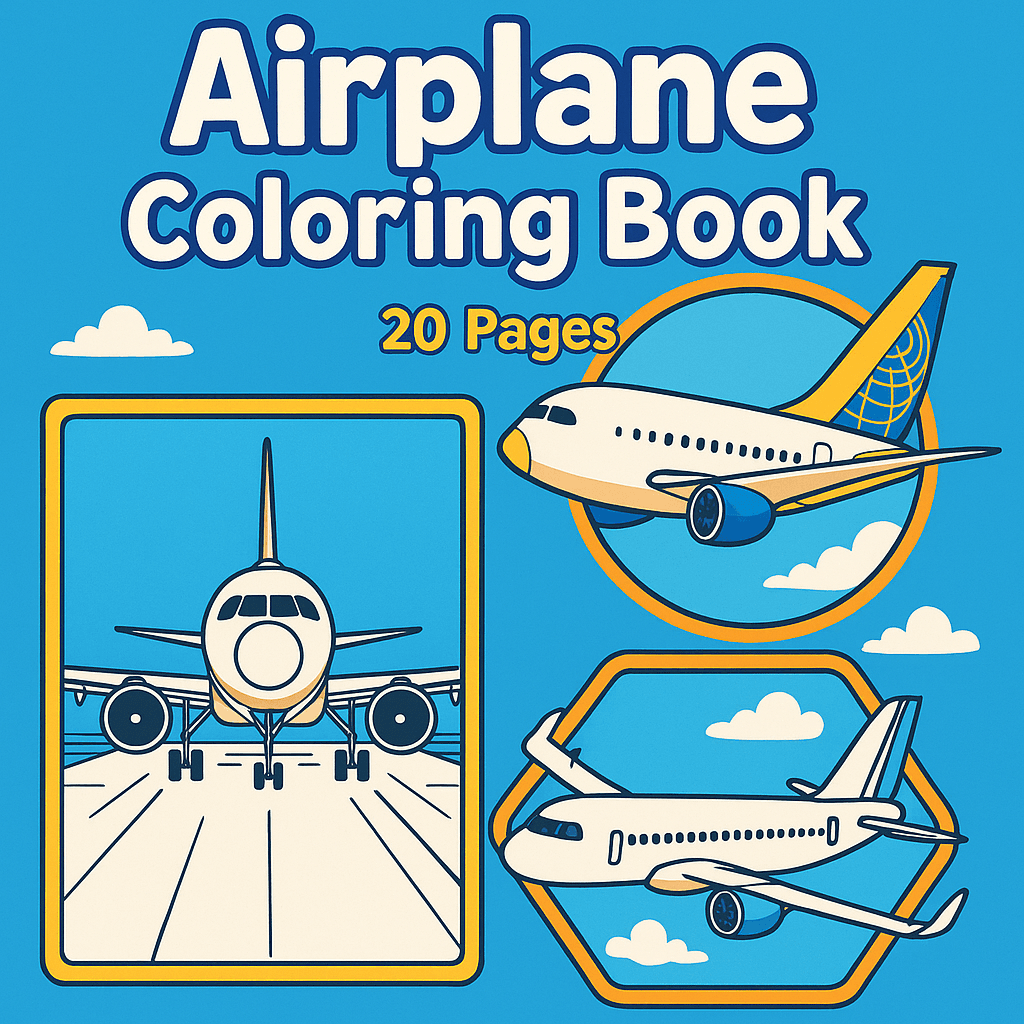 Airplane Coloring Book - 20 Pages of Fun Aviation Illustrations
