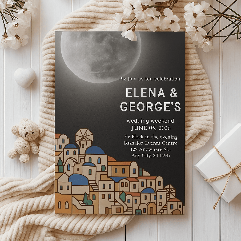 Elena & George’s Wedding Invitation – Editable Canvas Template, Customizable, Printable Design Instant Download