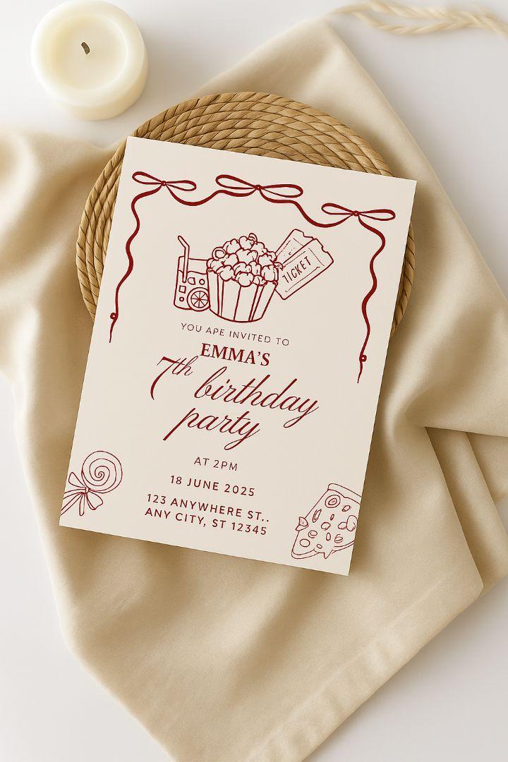 Emma’s 7th Birthday Party Invitation – Editable Canvas Template, Customizable & Printable, Fun Kids Party Design, Instant Download