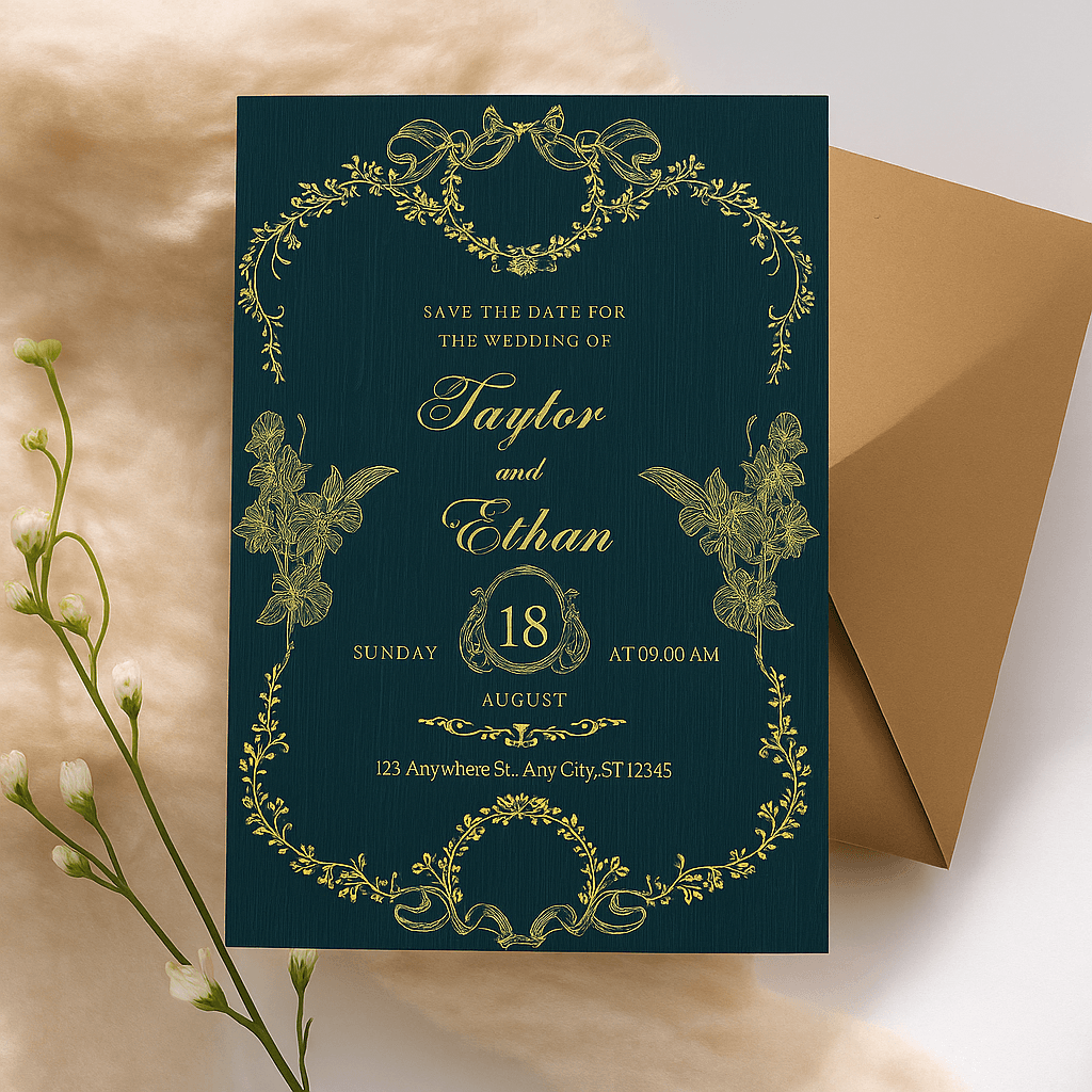 Floral Elegant Wedding Invitation – Editable Canva Template, Romantic Botanical Design, Printable Modern Invite, Instant Download