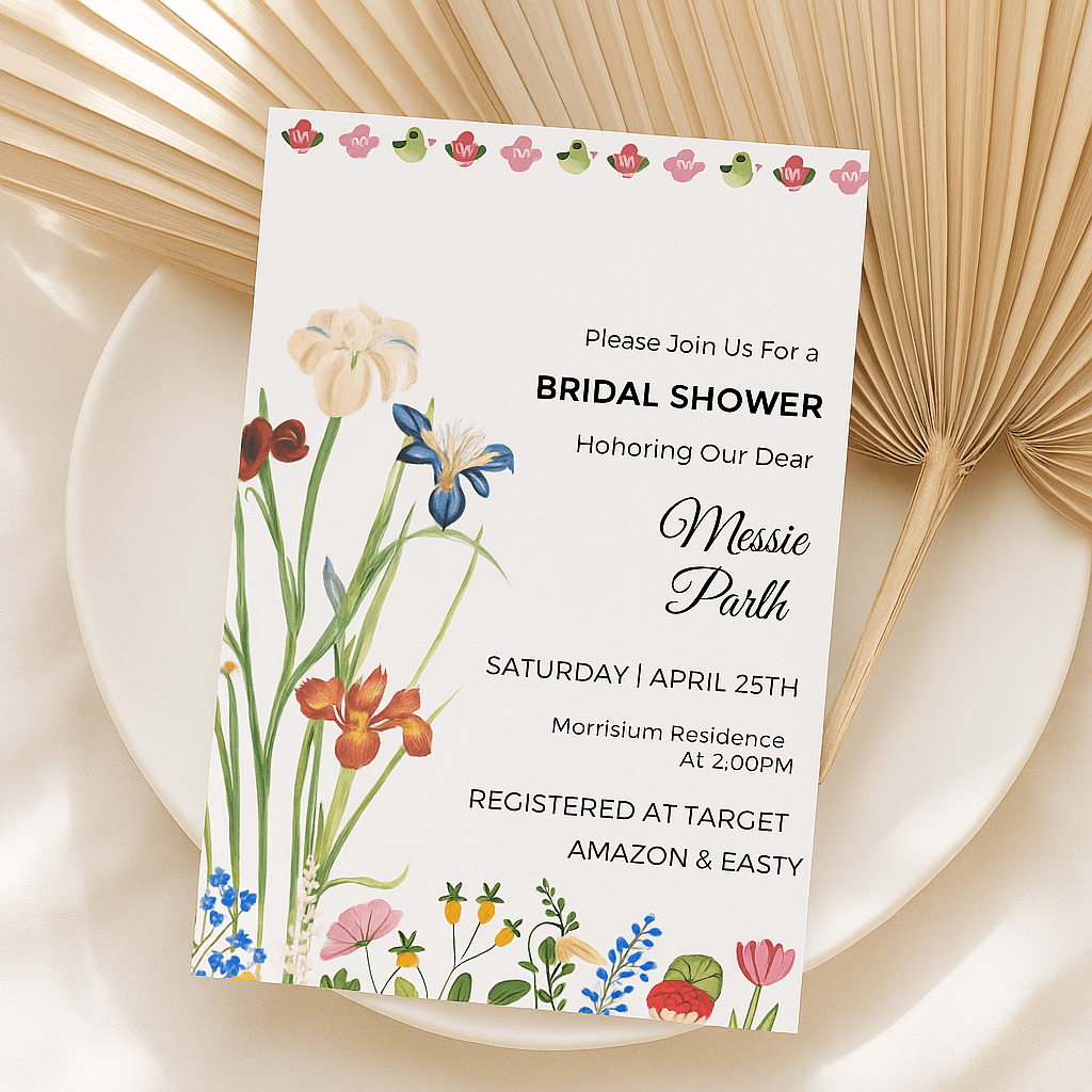 Floral Bridal Baby Shower Invitation – Editable Canvas Template, Elegant Botanical Design, Printable Mom-to-Be Celebration Invite, Instant Download