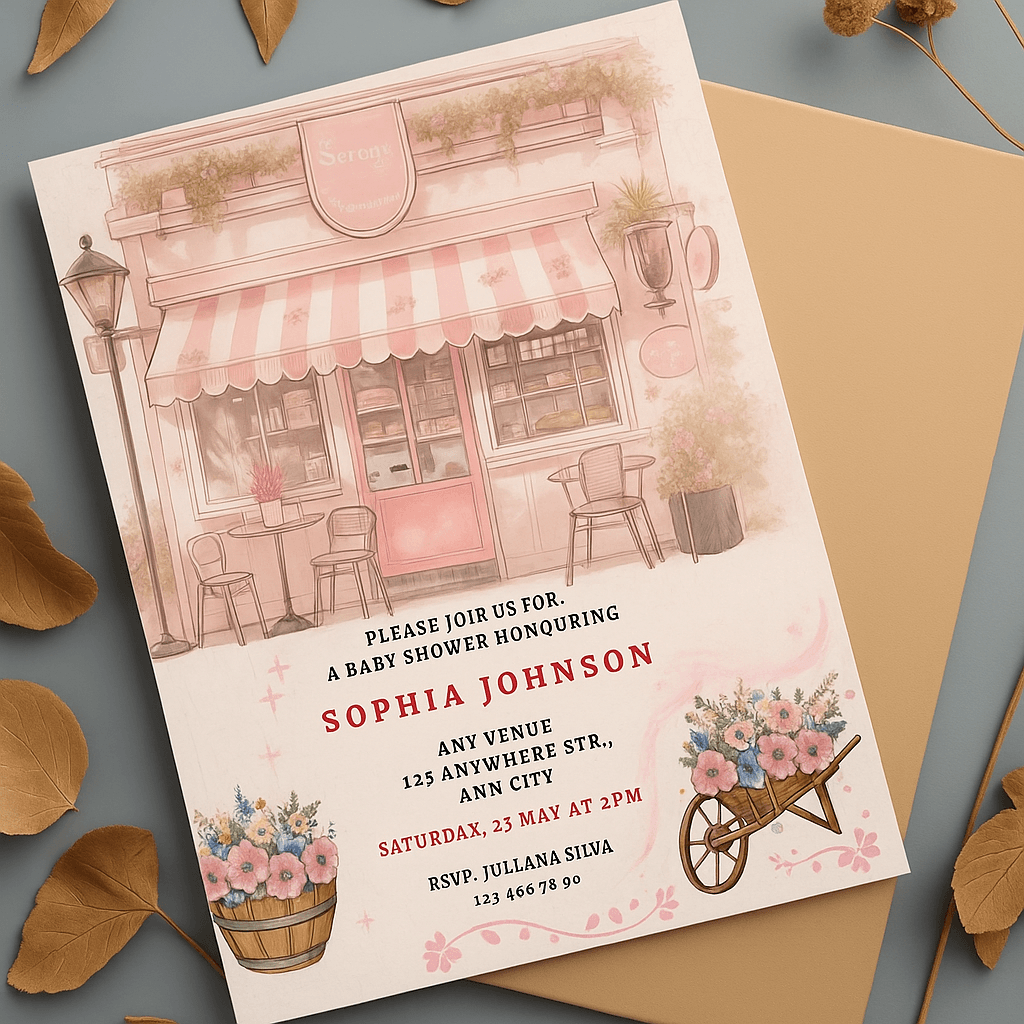 Sophia Floral Johnson Baby Shower Invitation – Editable Canva Template, Elegant Botanical Design, Customizable Baby Celebration Invite, Instant Download