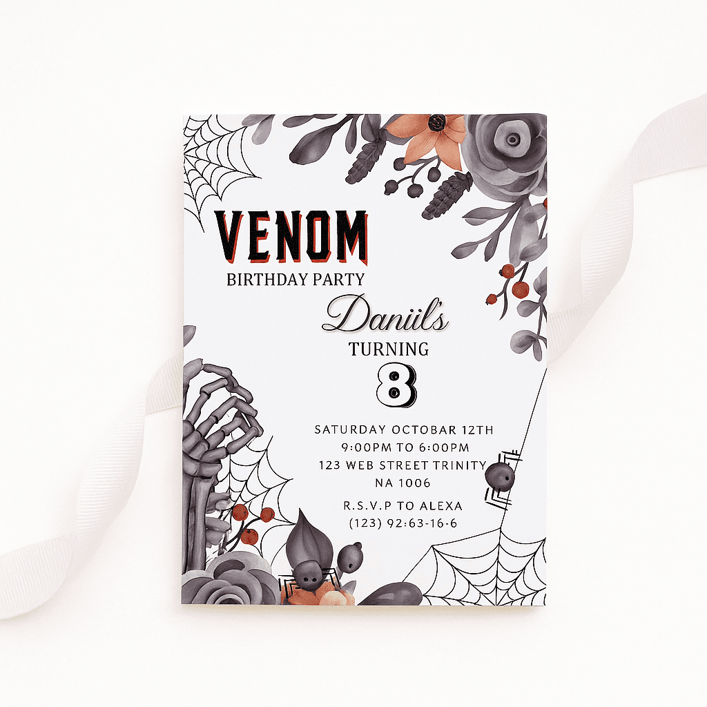 Venom Birthday Party Invitation – Editable Canva Template, Superhero Theme, Printable Boys Party Design, Instant Download