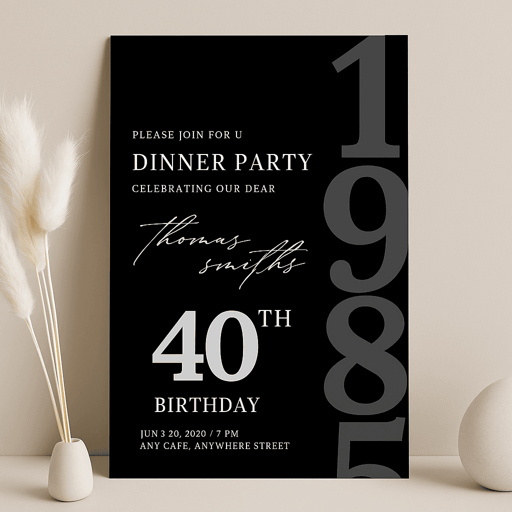 Elegant Dark Dinner Party Invitation – Editable Canva Template, Sophisticated Black Theme, Printable Evening Event Invite, Instant Download