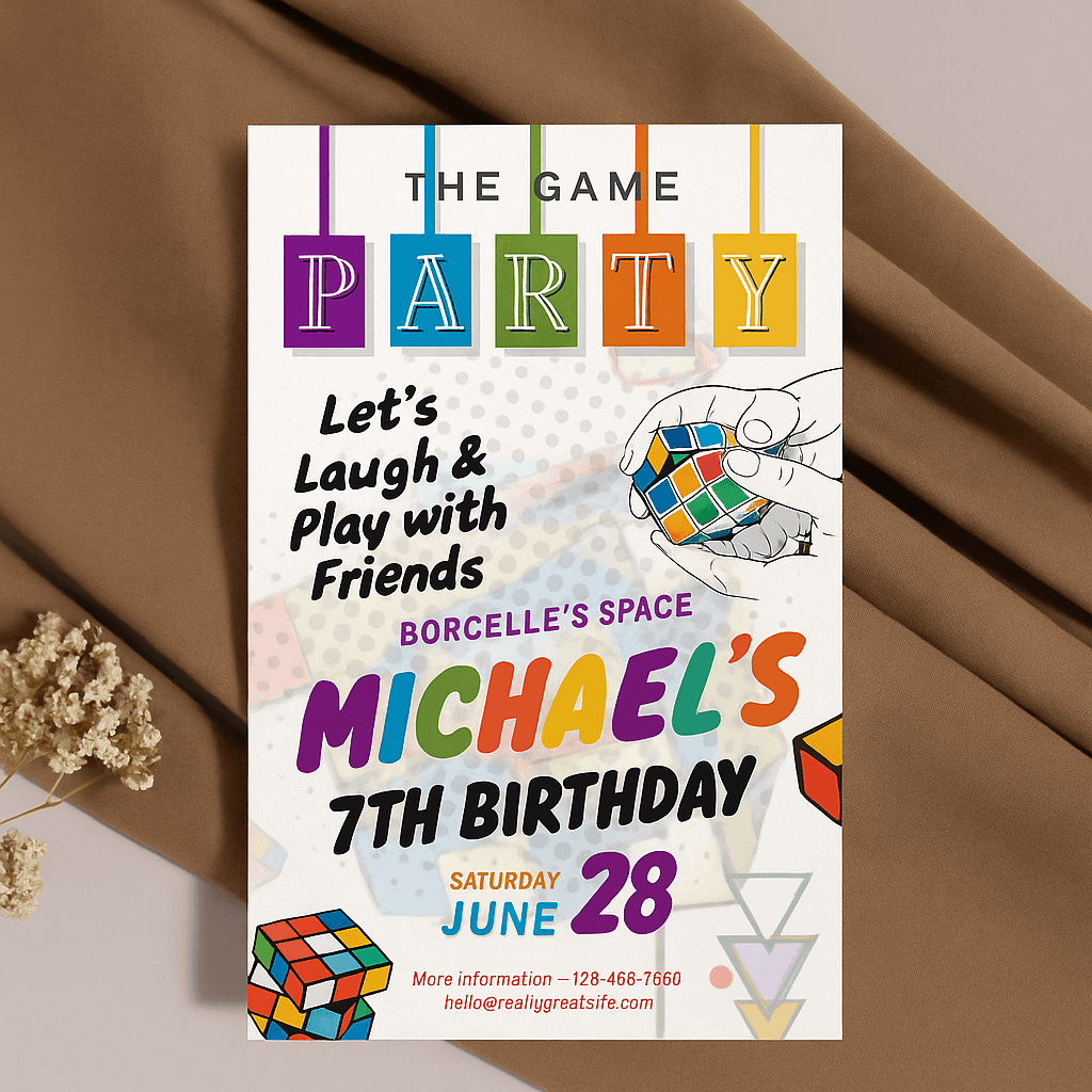 Michael’s 7th Birthday Party Invitation – Editable Canva Template, Fun Kids Theme, Printable Celebration Invite, Instant Download