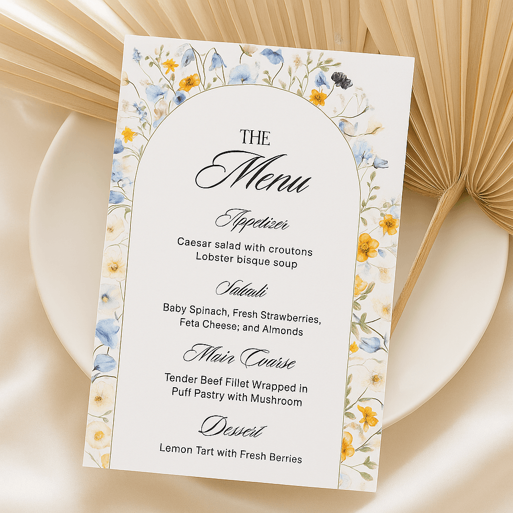 Floral Menu Invitation Card – Editable Canva Template, Elegant Botanical Design, Printable Event Menu, Instant Download