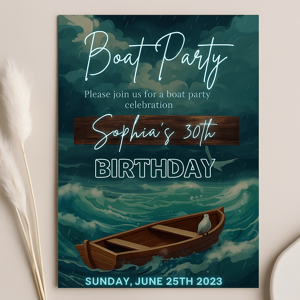 Sophia’s Boat Party Birthday Invitation – Editable Canva Template, Nautical Celebration Theme, Printable Kids Party Invite, Instant Download