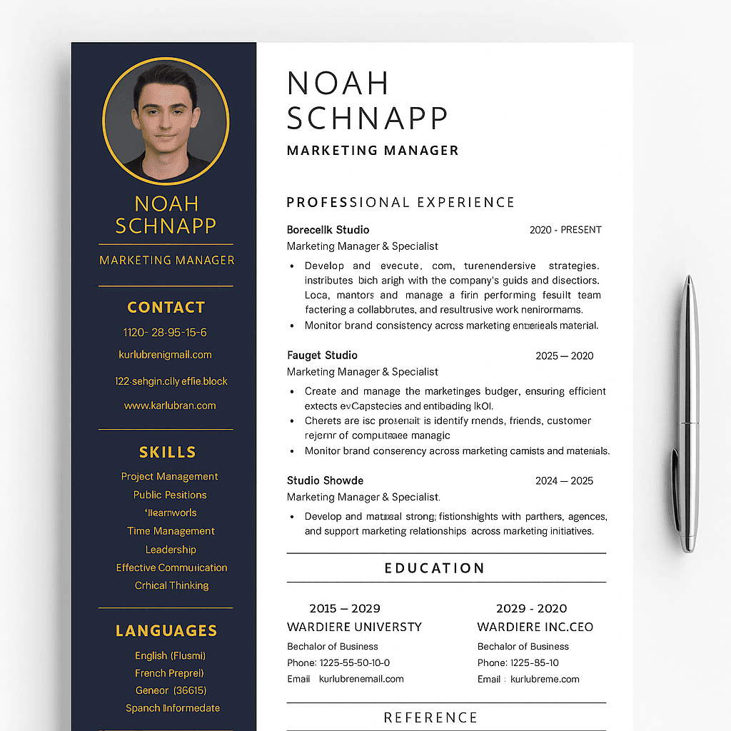 Noah Schnapp-Inspired Marketing Manager Resume – Youthful Creative Style, Editable Canva Template, Modern CV Design, Instant Download, Strategic Layout