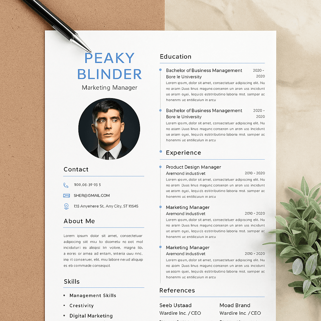 Peaky Blinders-Inspired Marketing Manager Resume – Strategic Brand Expert, Vintage Aesthetic, Editable Template, Canva CV, Creative Professional, Instant Download