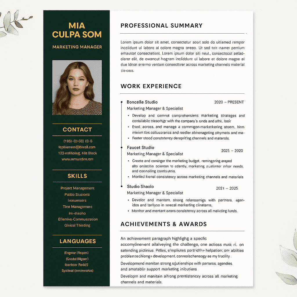 Professional Resume Template – Clean Modern Layout, Editable in Canva, ATS-Friendly CV Design, Instant Download, Career-Ready and Stylish