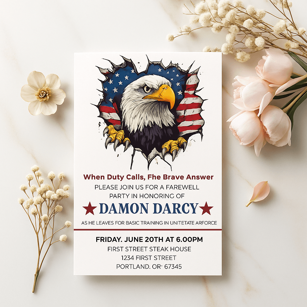 Damon Darcy Farewell Party Invitation – Editable Canva Template, Stylish Goodbye Card Design, Instant Download, Perfect for Office or Friends