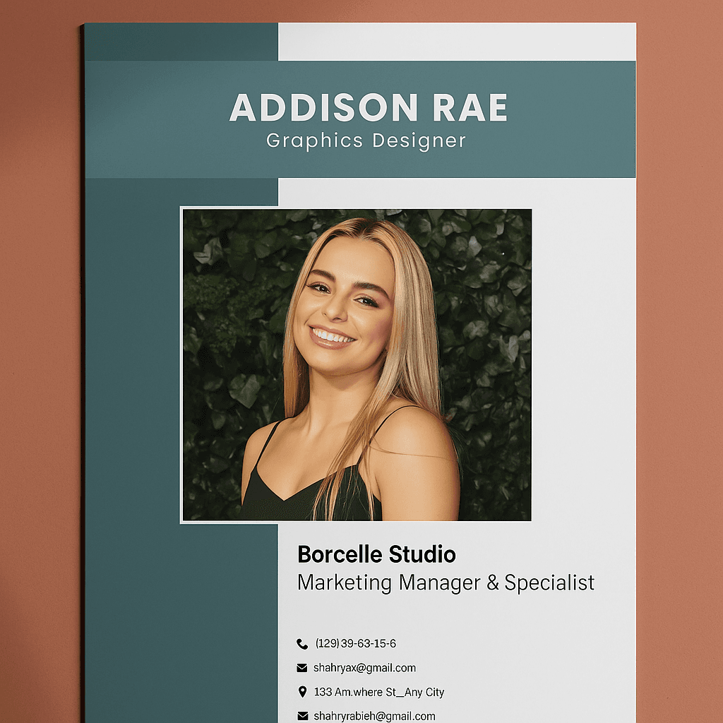 Addison Rae-Inspired Graphic Designer Resume Template – Editable Canva CV, Stylish Layout, Modern Feminine Design, Instant Download, Creative Professional