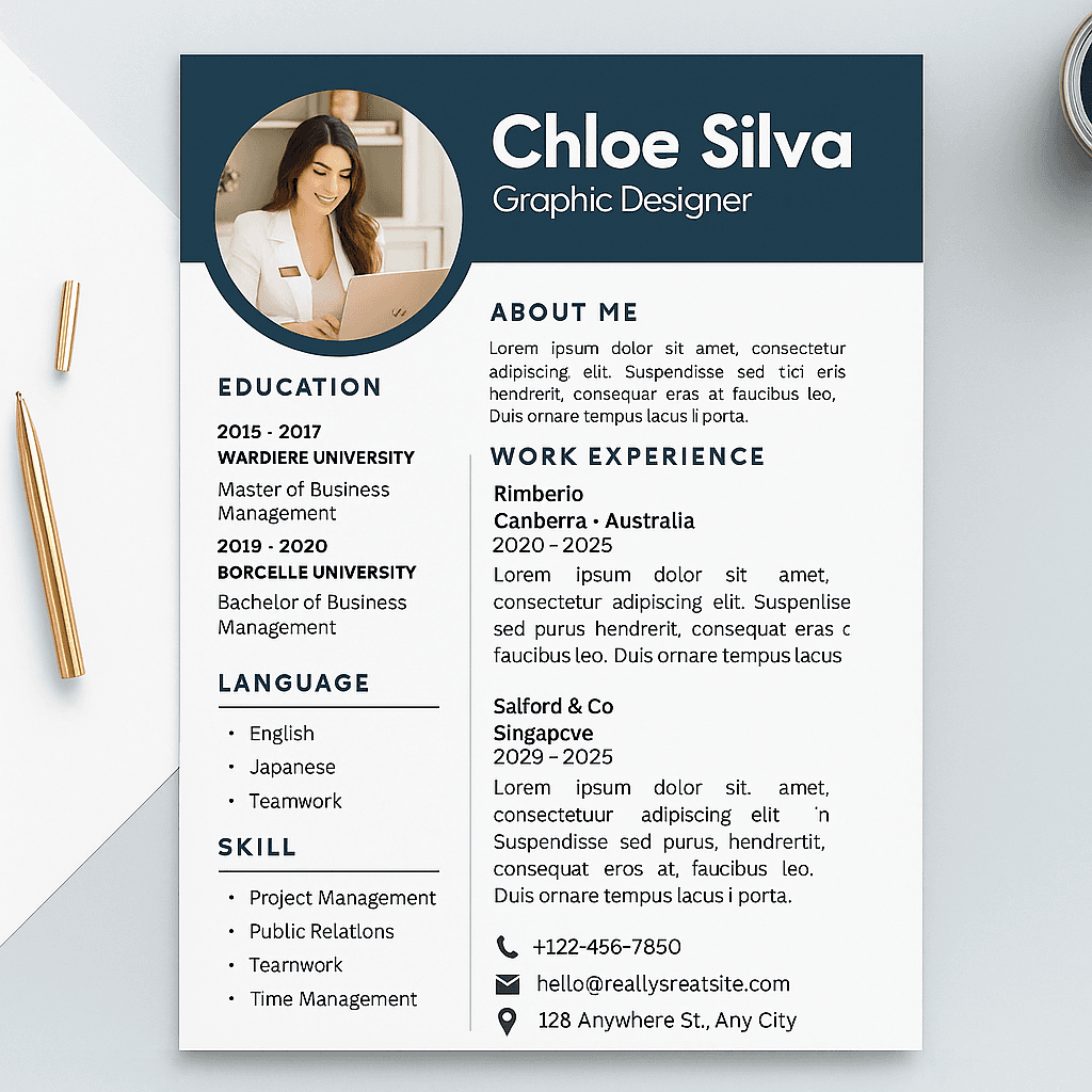 Chloe Silva Graphic Designer Resume Template – Editable Canva CV, Modern Clean Layout, Feminine Style, Instant Download, ATS-Friendly Format