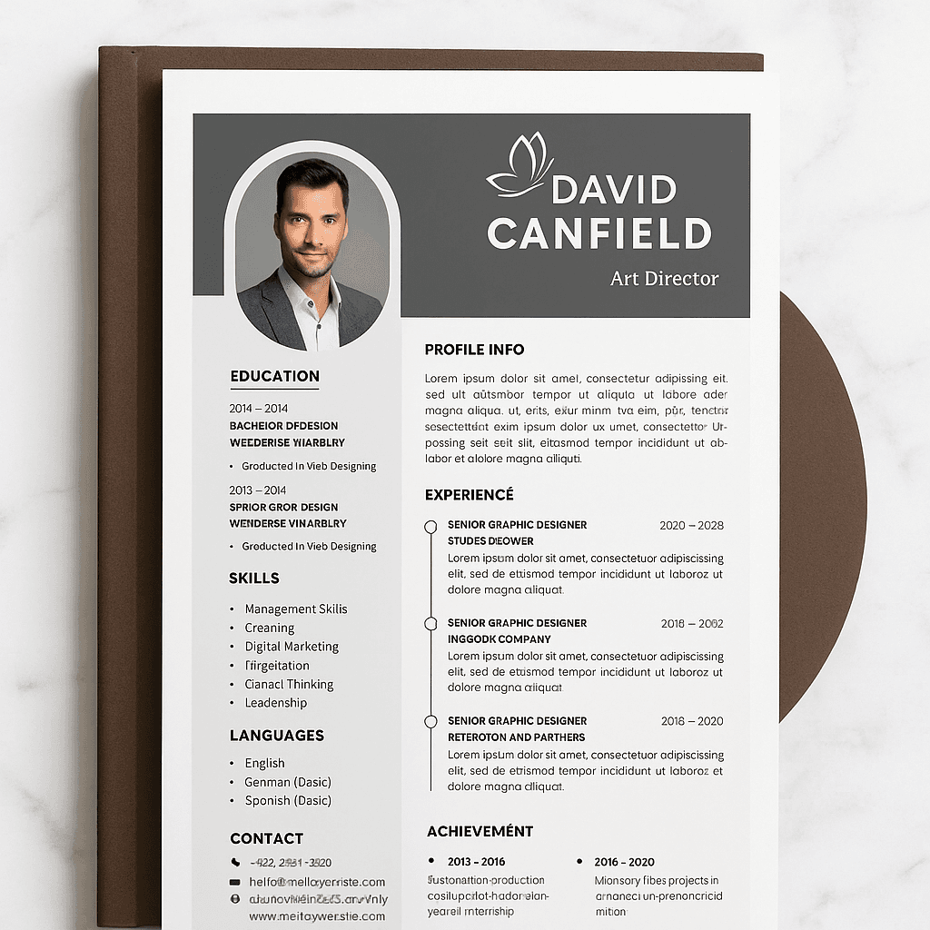 David Canified Art Designer Resume Template – Editable Canva CV, Modern Artistic Layout, Instant Download, Clean & Creative Design Format