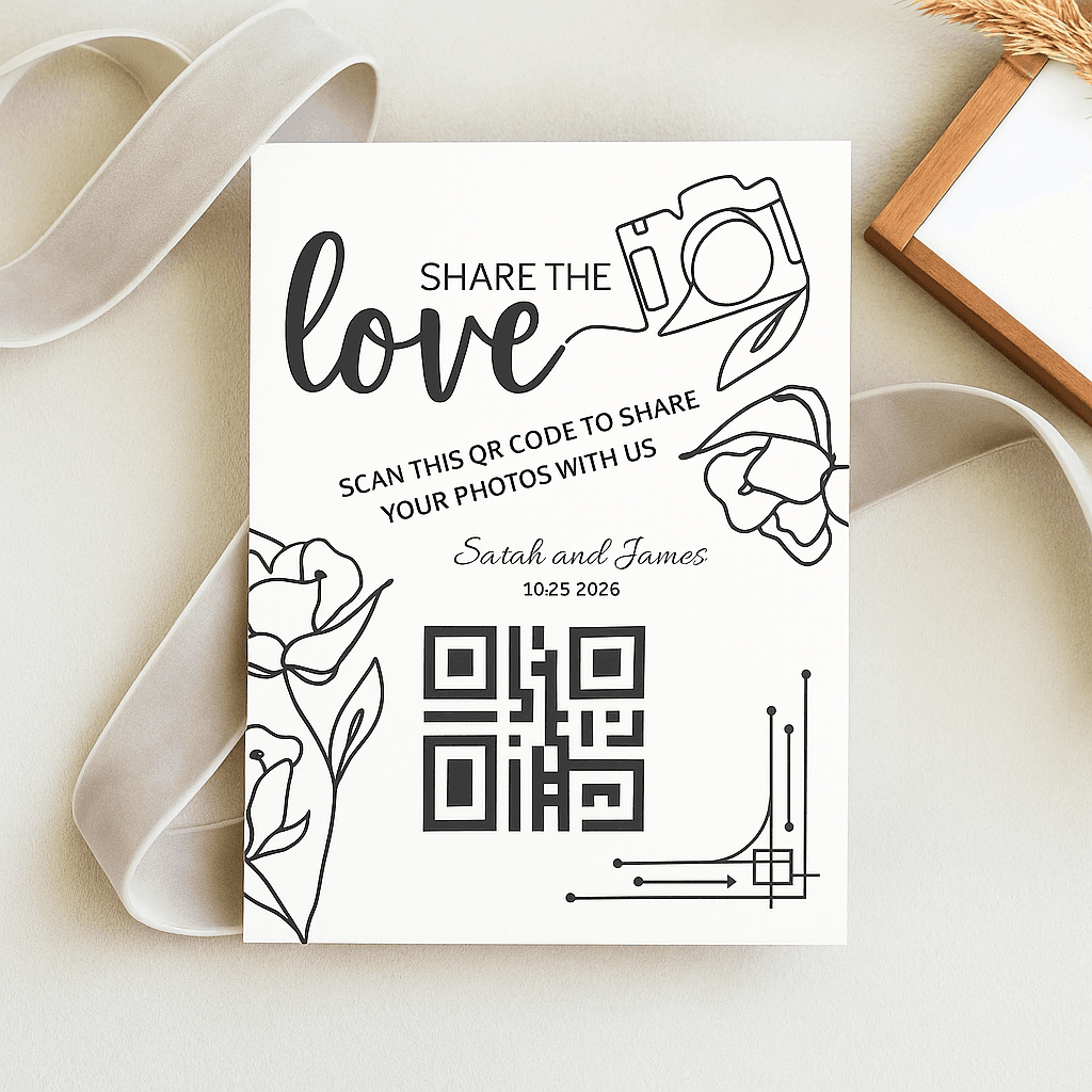 Beige & Black Wedding QR Code Sign – Editable & Customizable Canva Template | Minimalist Photo Sharing Printable | Instant Digital Download