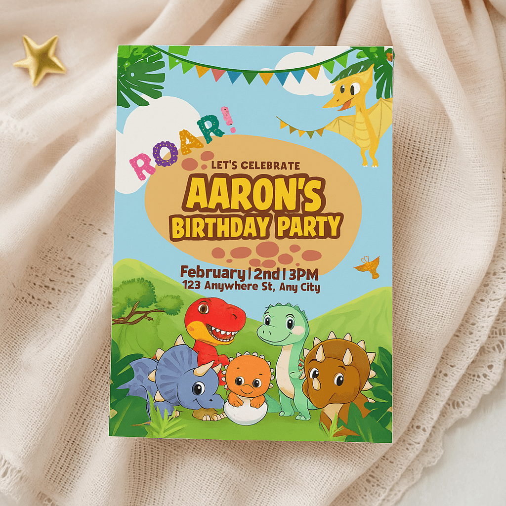 Dinosaur Theme Birthday Party Invitation – Editable and Customizable Digital Template for Kids’ Jurassic Celebration, Fun Printable Prehistoric Party Card