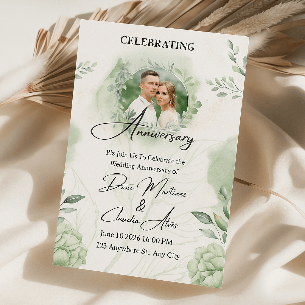 Floral Wedding Anniversary Invitation Template – Editable and Customizable in Canva – Elegant Digital Design for Romantic Celebrations and Memorable Events