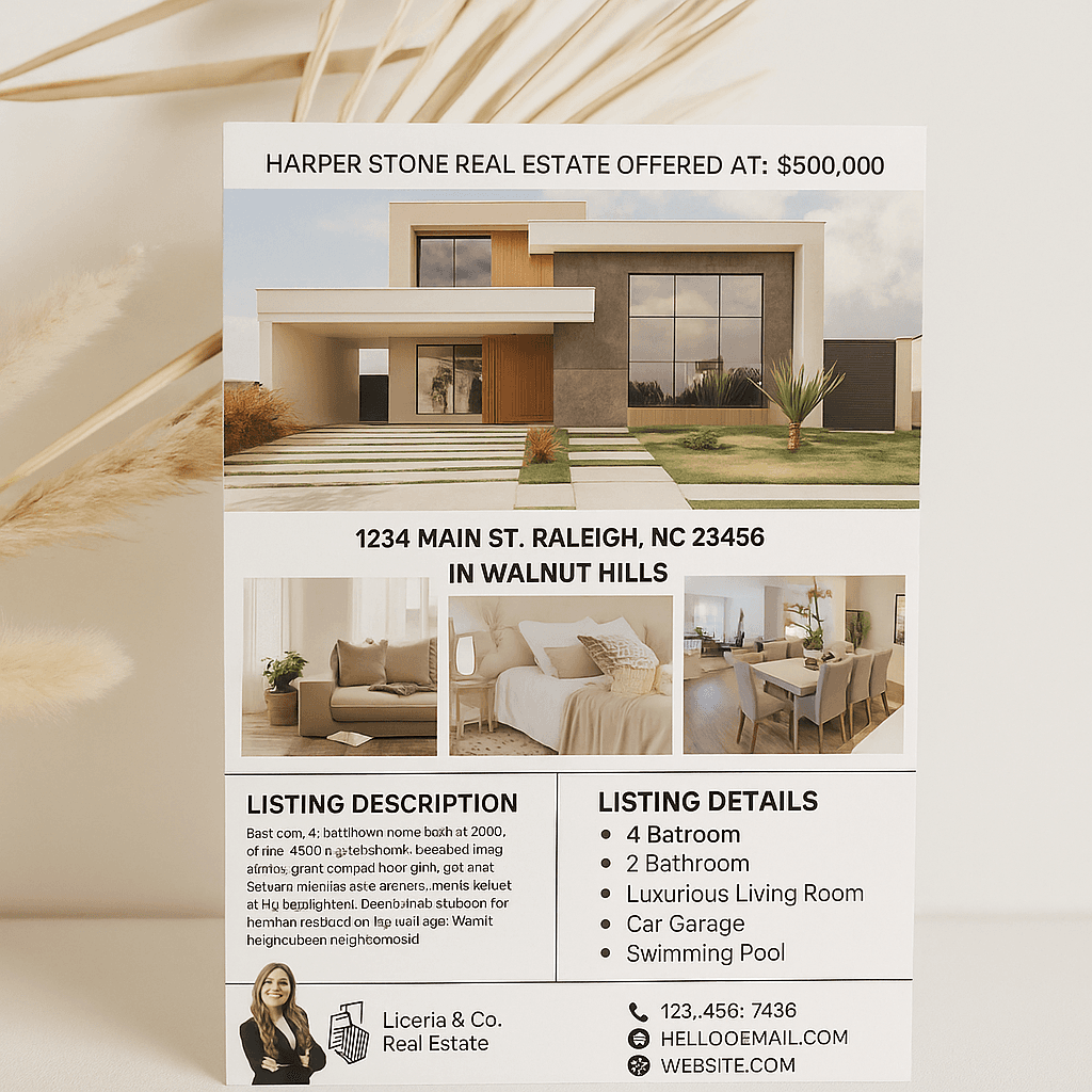 Real Estate Flyer Template Property Home Selling Buying Luxury Modern Agent Realtor Editable Printable Marketing Digital Download Design