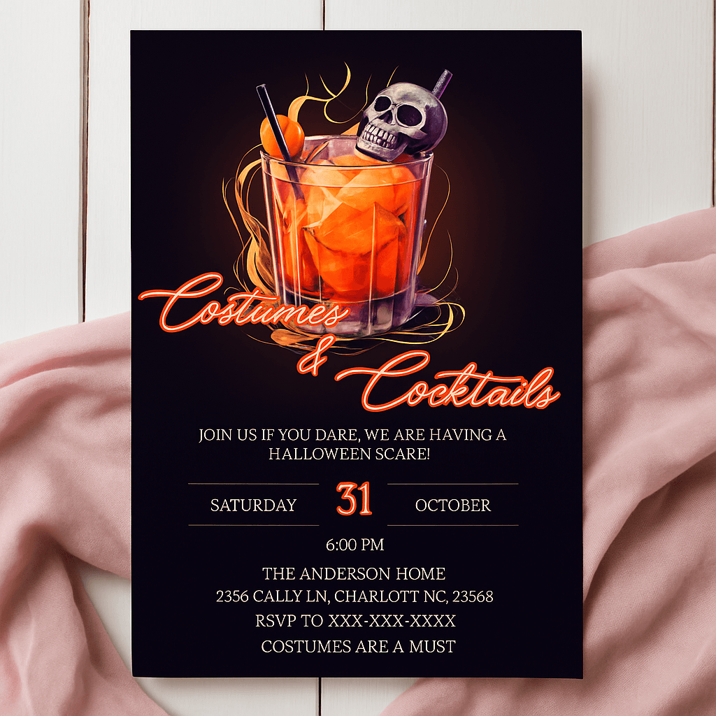 Editable Halloween Party Invitation Template – Customizable Spooky, Fun, Costume, and Adult Celebration Design