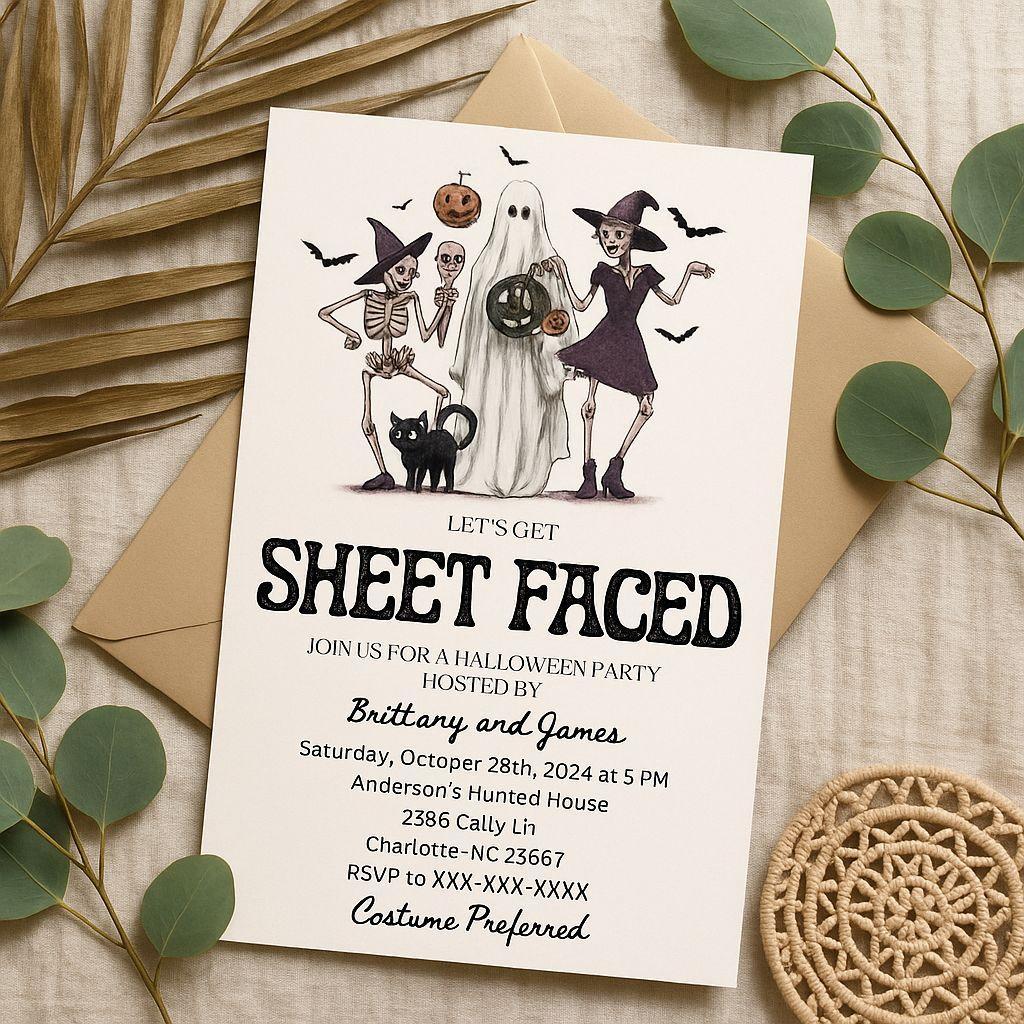 Cocktails Dark Theme Halloween Party Invitation Template – Editable & Customizable Spooky, Gothic, and Adult Celebration Design