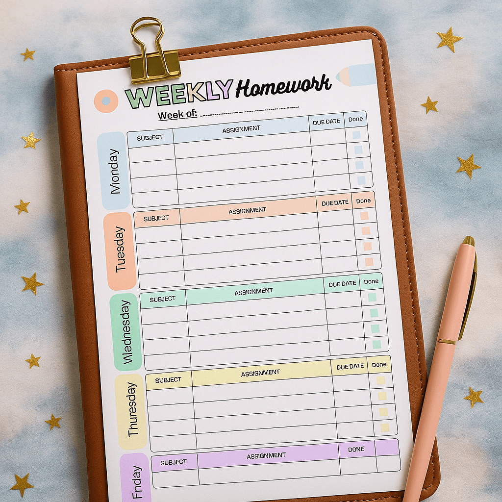 Daily Homework & Weekly Planner – Editable Homeschool Checklist, Printable Schedule, Study Organizer for Kids and Parents