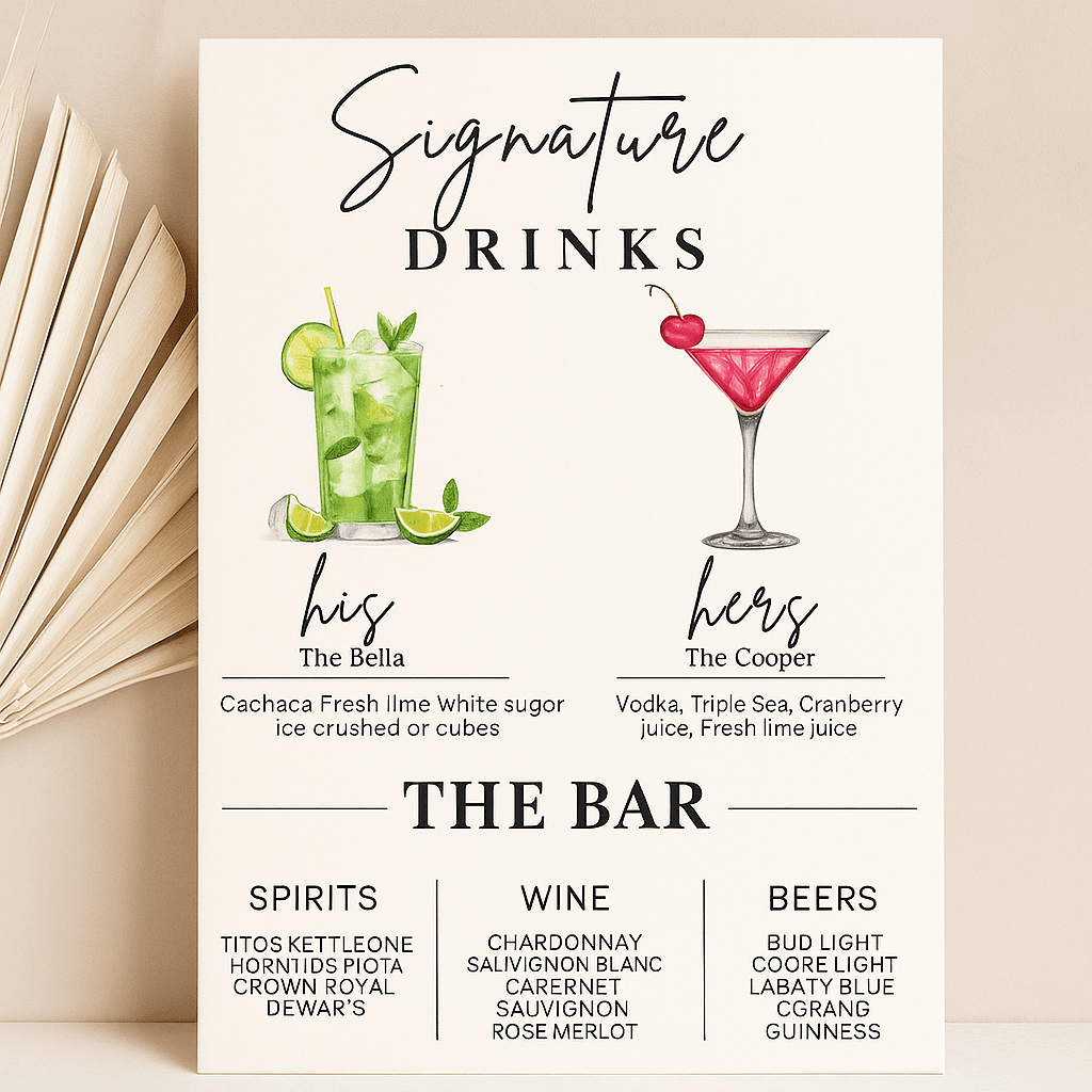 Signature Drink Bar Menu Template – Editable & Printable Cocktail Party Menu | Instant Download