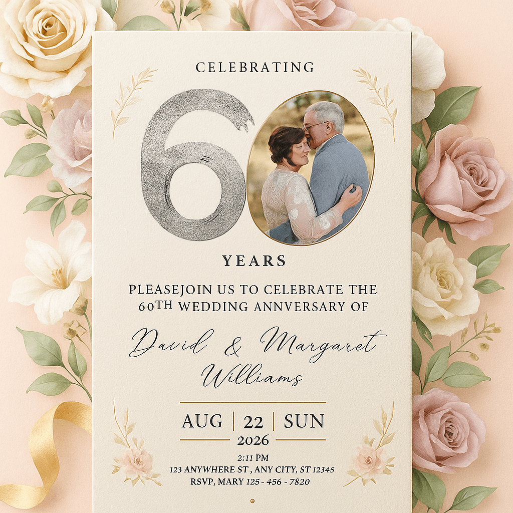 Anniversary Wedding Invitation Template – Editable & Printable Elegant Digital Invite for Couples