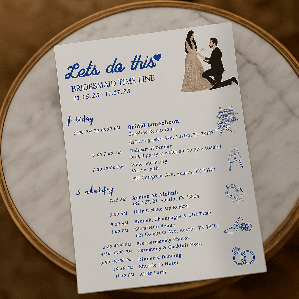 Editable Bridesmaid Timeline Template – Wedding Party Schedule for Bridesmaids | Instant Download