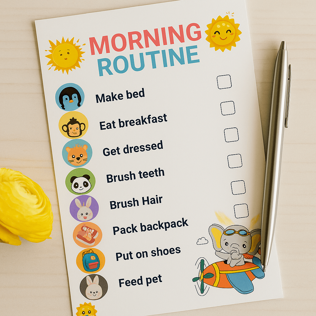 Kids Daily Checklist Printable | Editable Routine Chart for Children’s Tasks, Chores, Habits, and School Organization